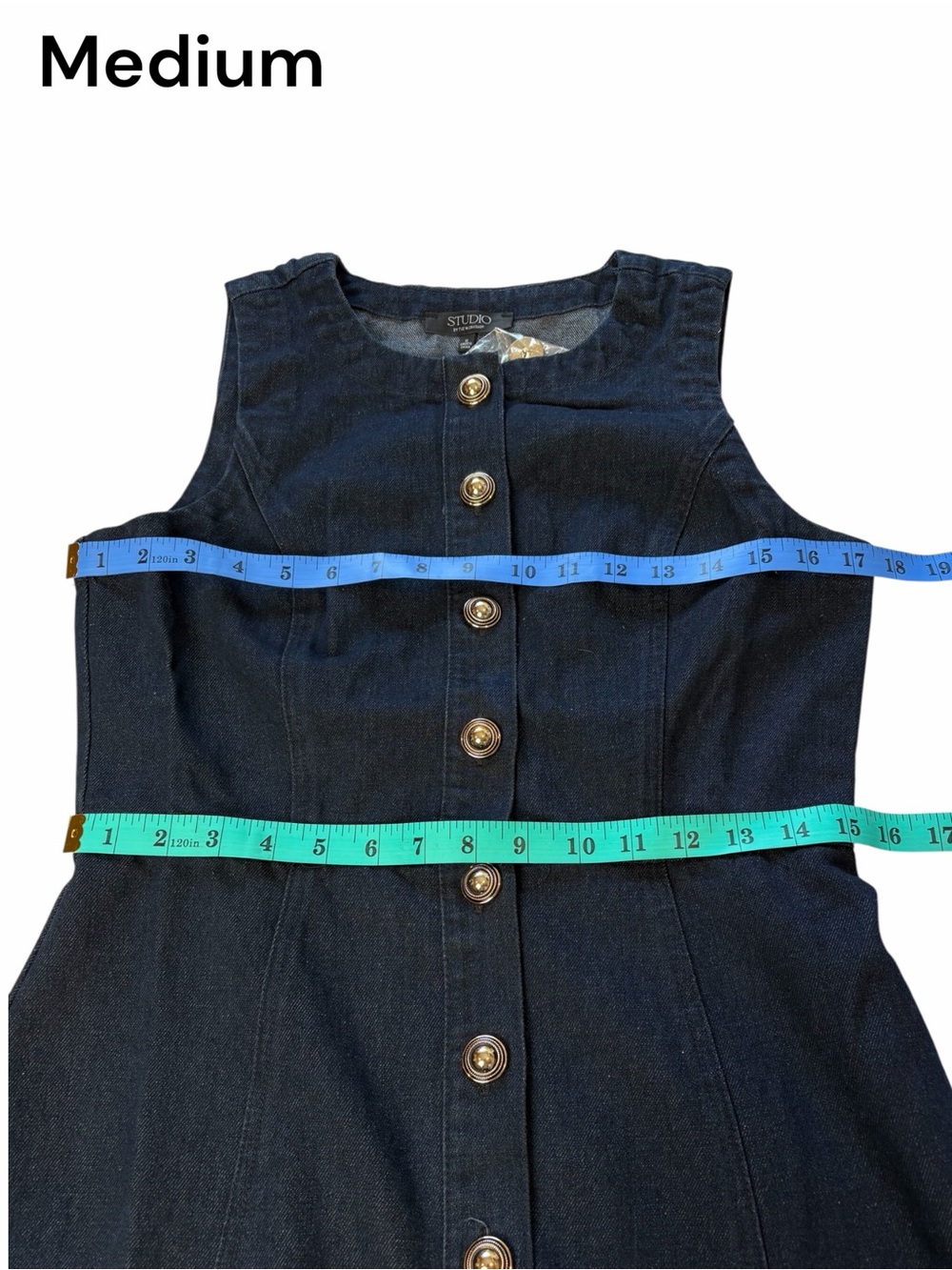Studio Denim Maxi Dress Sleeveless Button Down in Dark Denim Sm Med Lg - Boutiqu - Picture 8 of 10